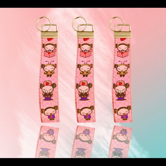 Cute strawberry theme Pucca wristlet, key fob - Picture 7 of 9